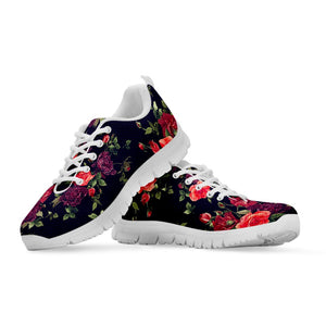 Red Violet Roses Floral Pattern Print White Running Shoes