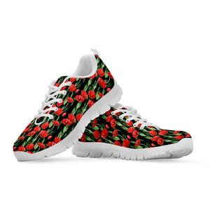Red Watercolor Tulip Pattern Print White Running Shoes