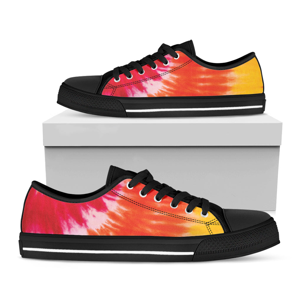 Red Yellow And Orange Tie Dye Print Black Low Top Sneakers