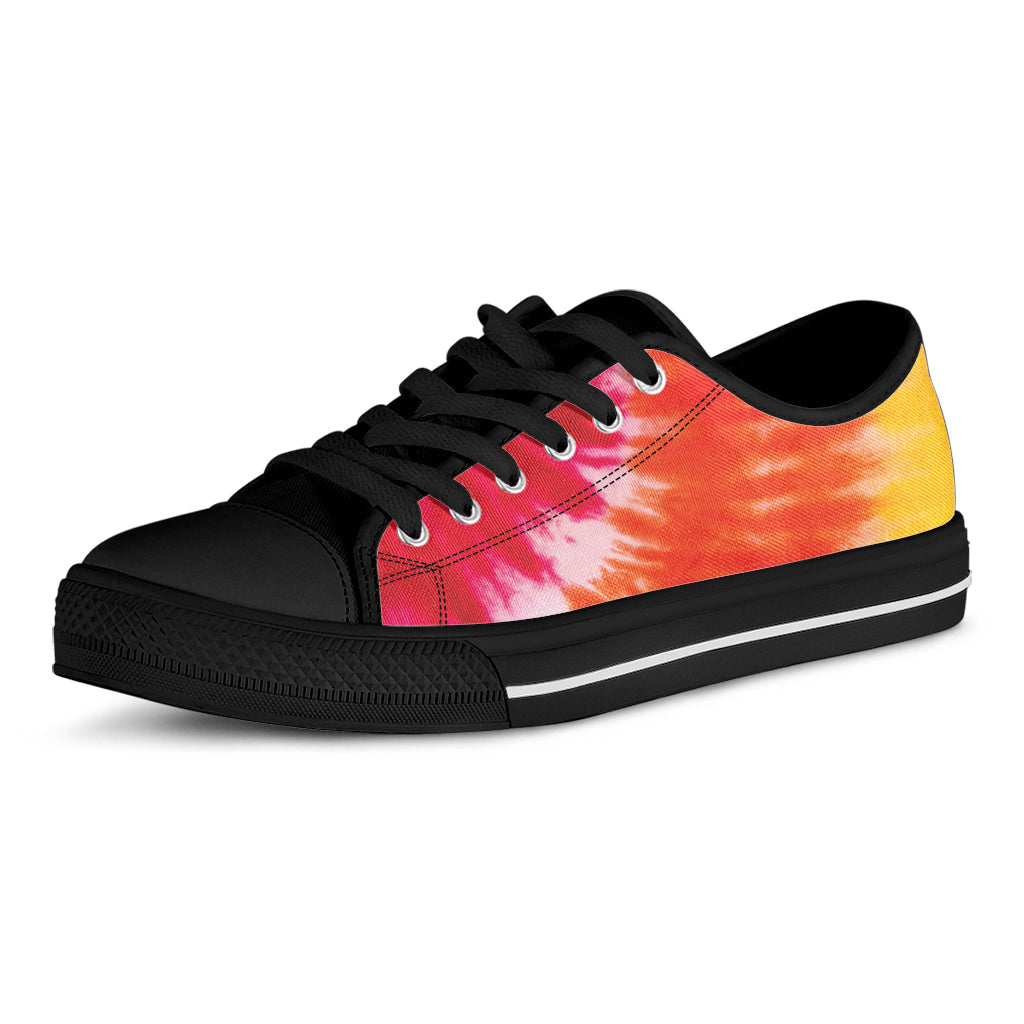 Red Yellow And Orange Tie Dye Print Black Low Top Sneakers