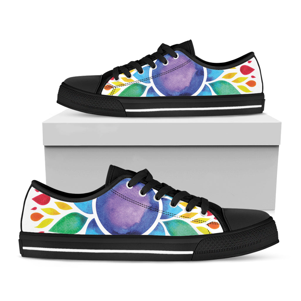 Reiki Chakra Flower Print Black Low Top Sneakers