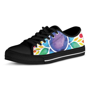 Reiki Chakra Flower Print Black Low Top Sneakers