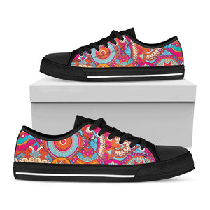 Retro Bohemian Mandala Pattern Print Black Low Top Sneakers