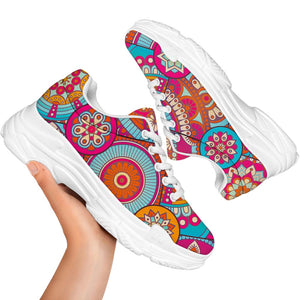 Retro Bohemian Mandala Pattern Print White Chunky Shoes