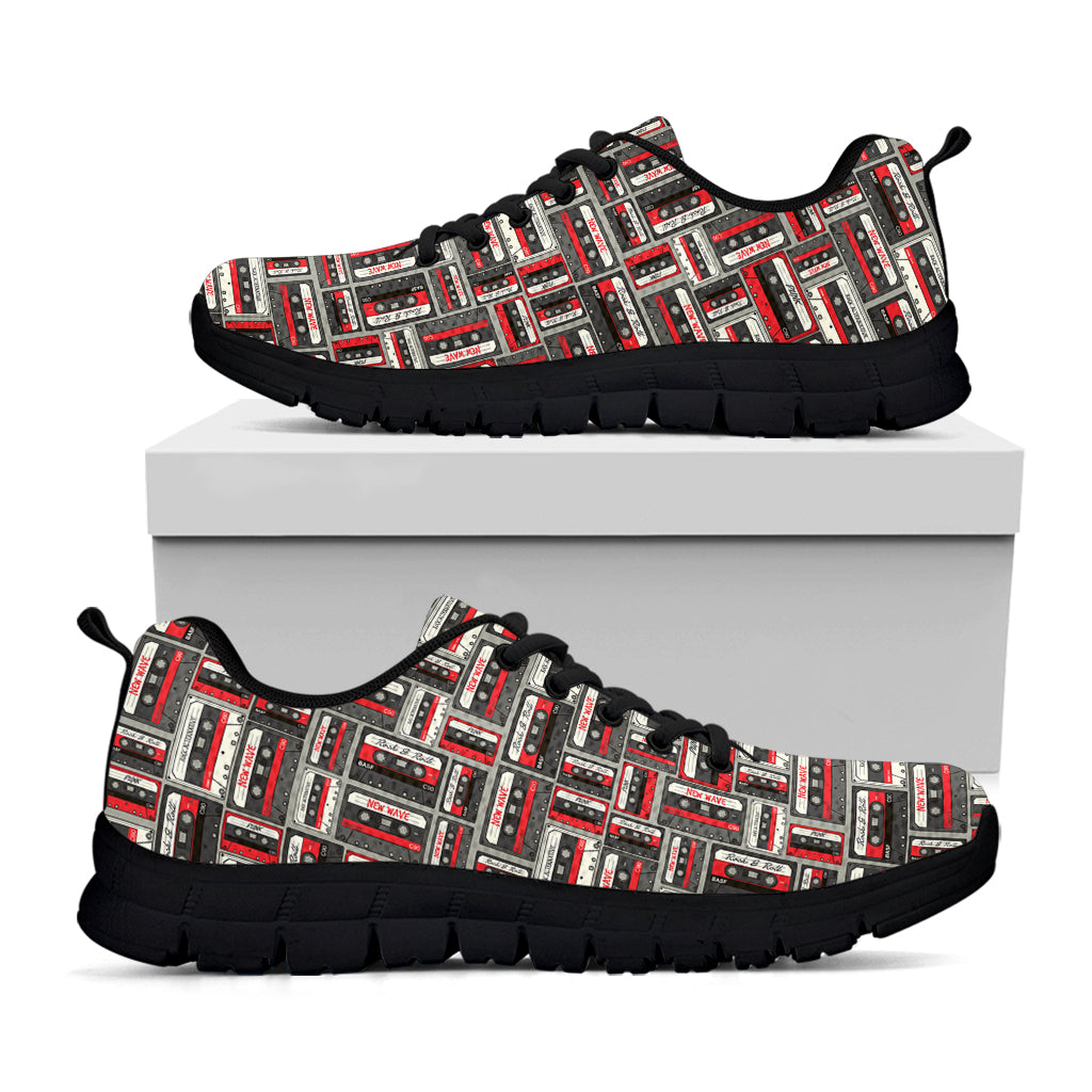 Retro Cassette Tape Pattern Print Black Running Shoes