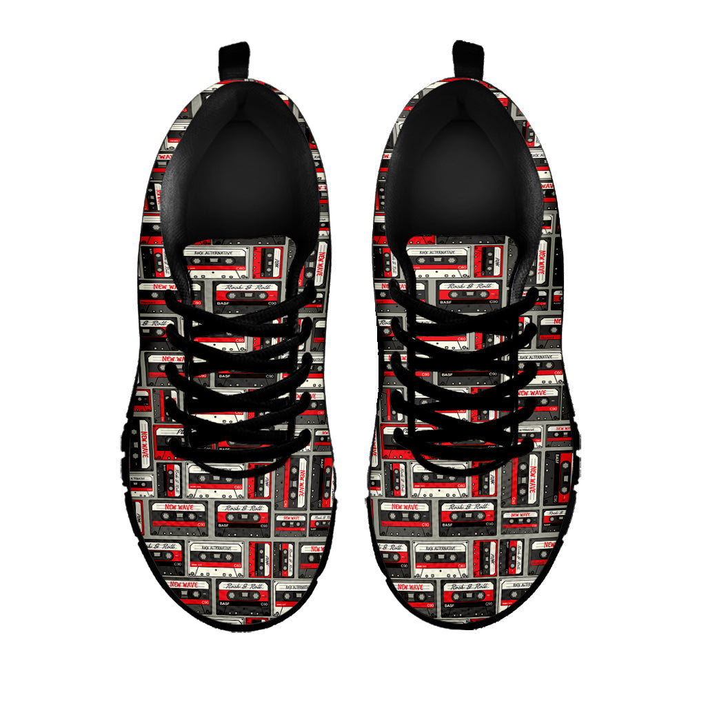 Retro Cassette Tape Pattern Print Black Running Shoes