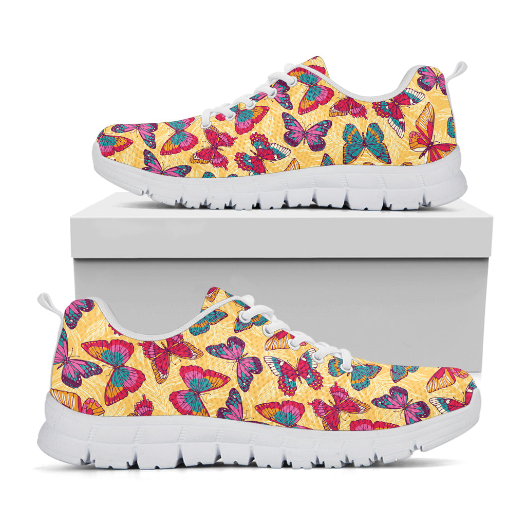 Retro Colorful Butterfly Pattern Print White Running Shoes