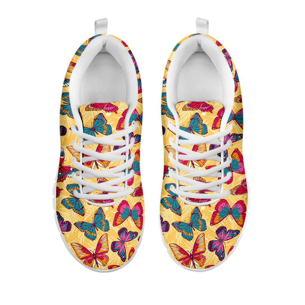 Retro Colorful Butterfly Pattern Print White Running Shoes