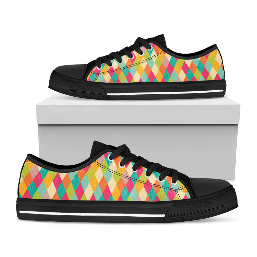 Retro Harlequin Pattern Print Black Low Top Sneakers
