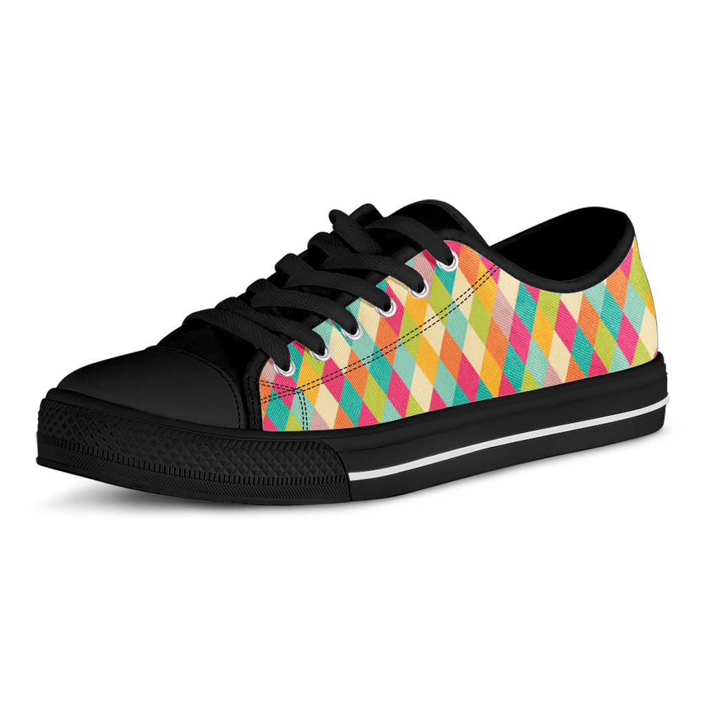 Retro Harlequin Pattern Print Black Low Top Sneakers