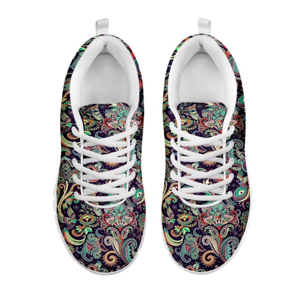 Retro Indian Paisley Pattern Print White Running Shoes