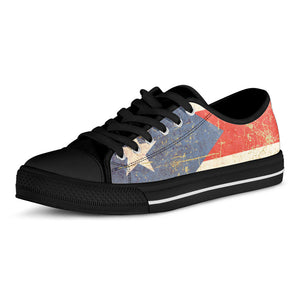 Retro Puerto Rican Flag Print Black Low Top Sneakers