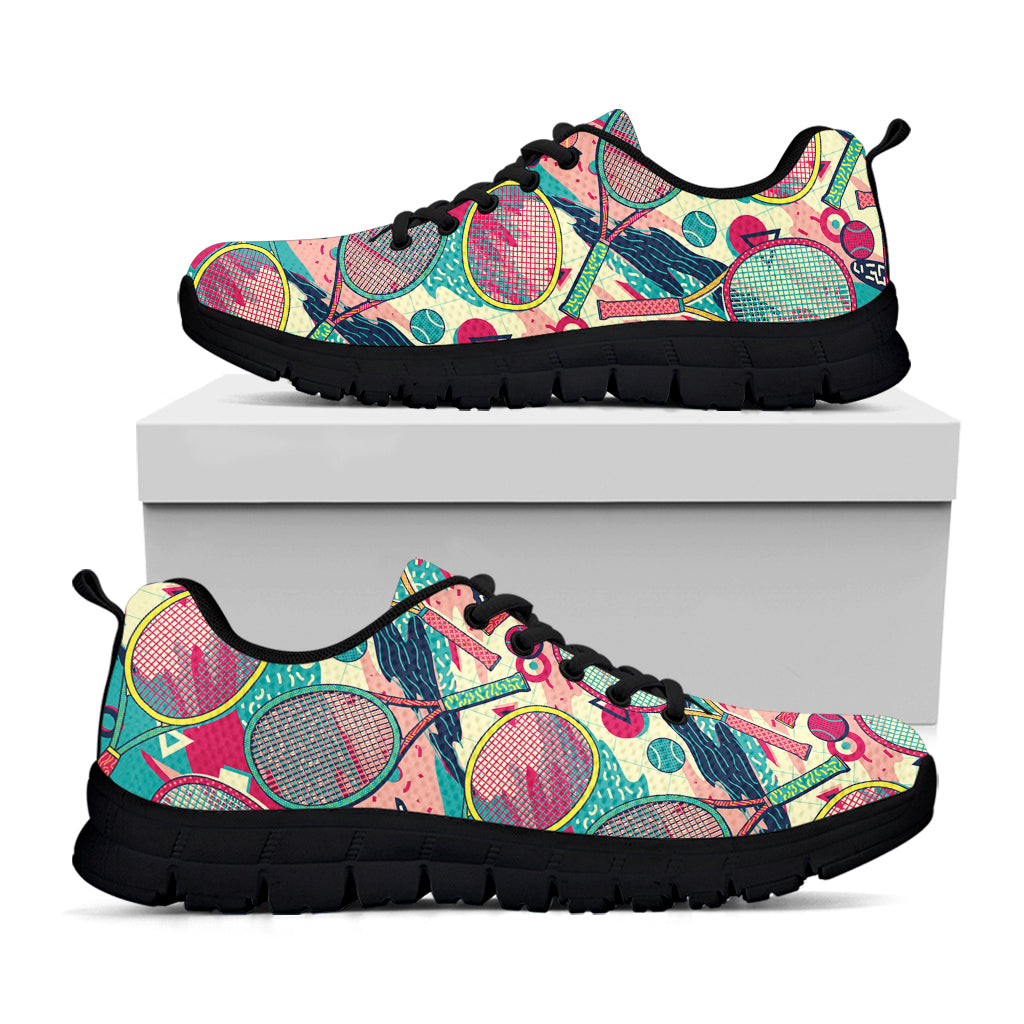 Retro Tennis Pattern Print Black Running Shoes