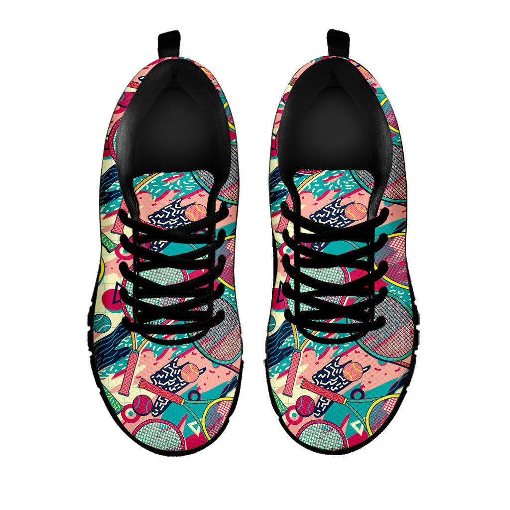 Retro Tennis Pattern Print Black Running Shoes