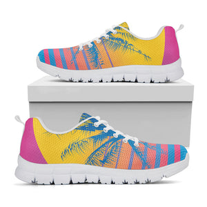 Retrowave Sunset Palm Tree Print White Running Shoes
