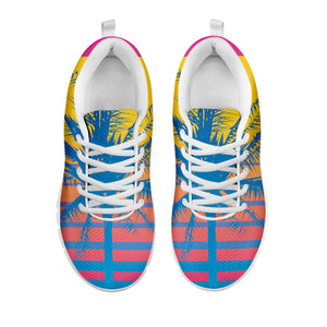 Retrowave Sunset Palm Tree Print White Running Shoes