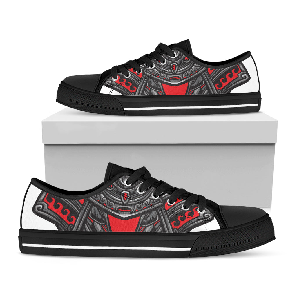Robot Samurai Mask Print Black Low Top Sneakers