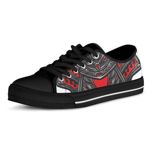 Robot Samurai Mask Print Black Low Top Sneakers