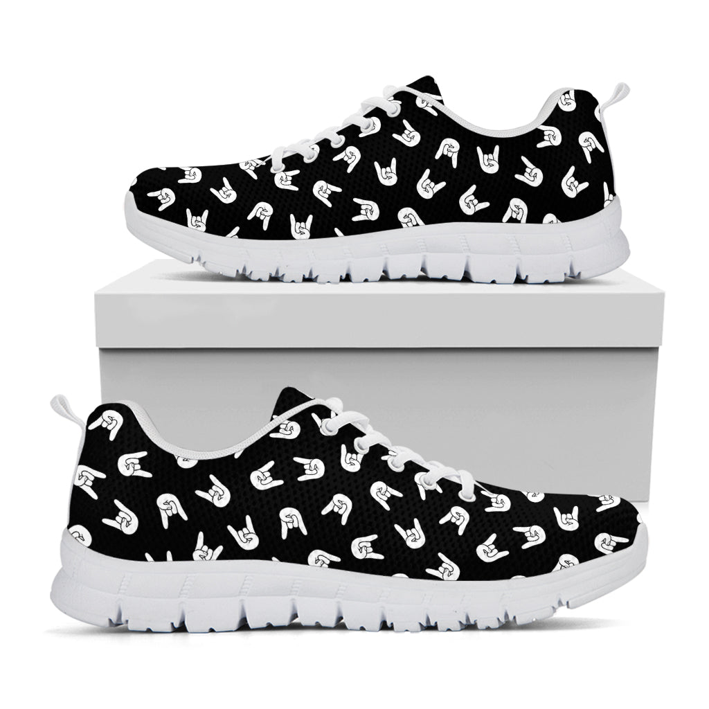 Rock And Roll Hand Sign Pattern Print White Running Shoes
