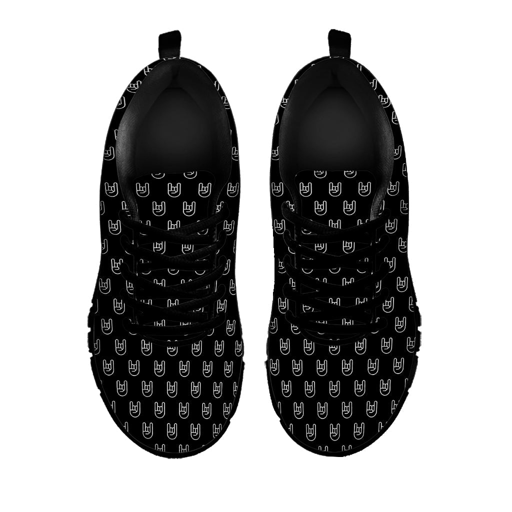 Rock And Roll Hand Symbol Pattern Print Black Running Shoes