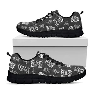 Rock And Roll Music Pattern Print Black Running Shoes