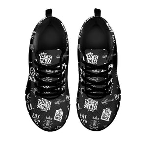 Rock And Roll Music Pattern Print Black Running Shoes