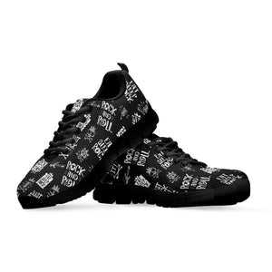 Rock And Roll Music Pattern Print Black Running Shoes