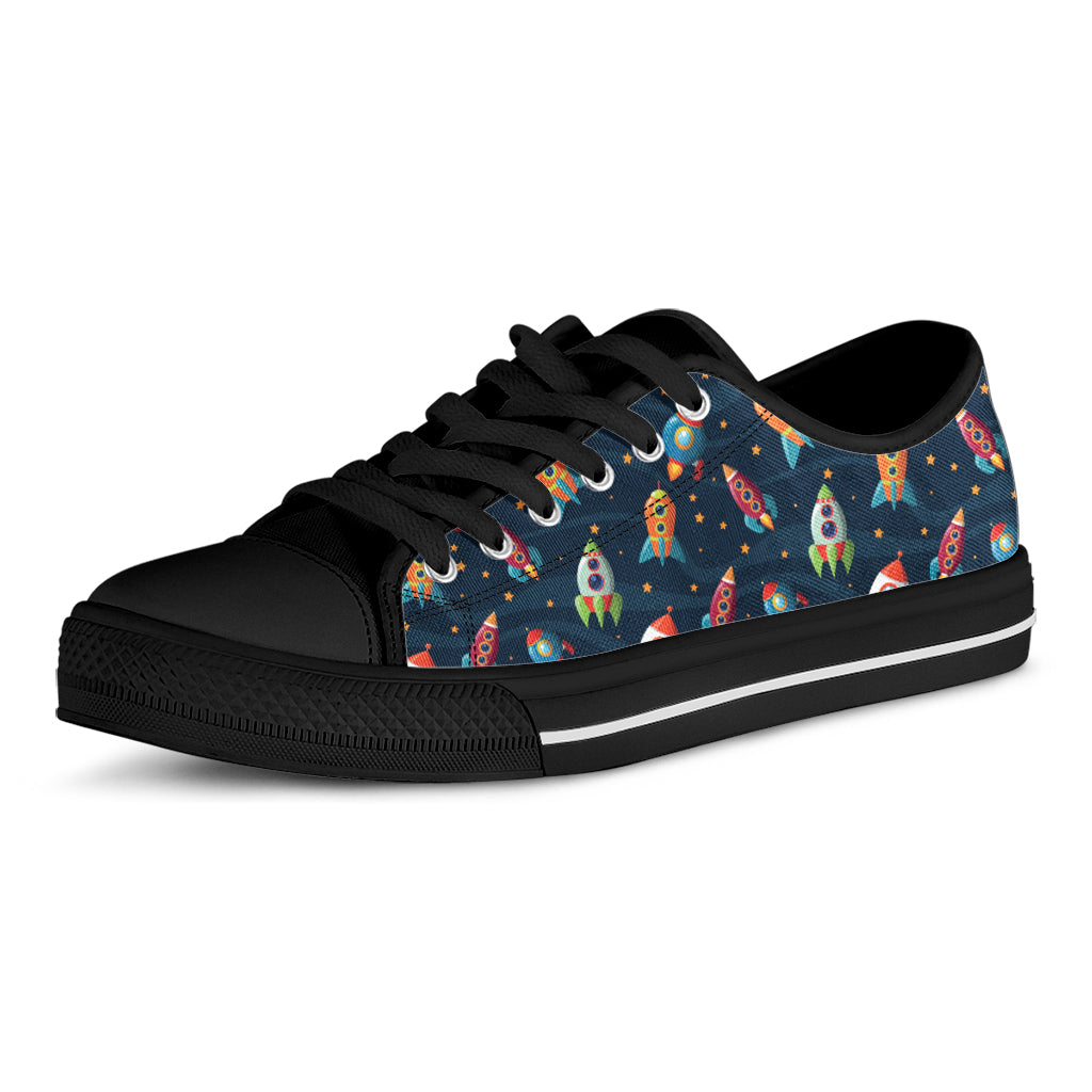 Rockets And Stars Pattern Print Black Low Top Sneakers
