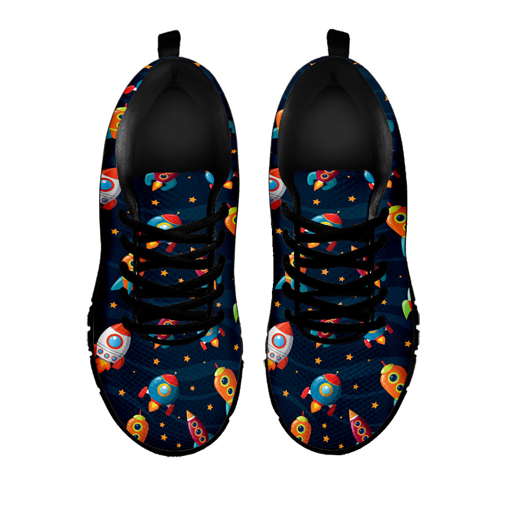 Rockets And Stars Pattern Print Black Running Shoes