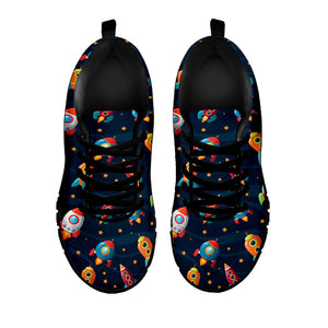 Rockets And Stars Pattern Print Black Running Shoes
