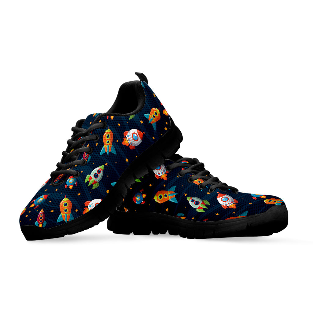 Rockets And Stars Pattern Print Black Running Shoes