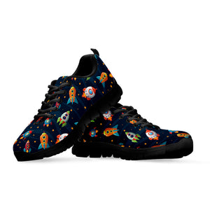 Rockets And Stars Pattern Print Black Running Shoes