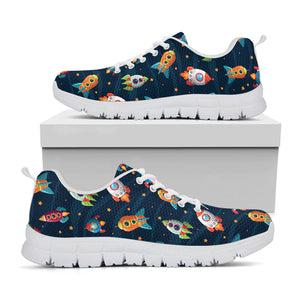 Rockets And Stars Pattern Print White Running Shoes