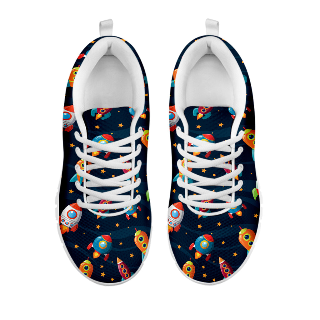 Rockets And Stars Pattern Print White Running Shoes