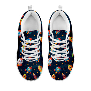 Rockets And Stars Pattern Print White Running Shoes