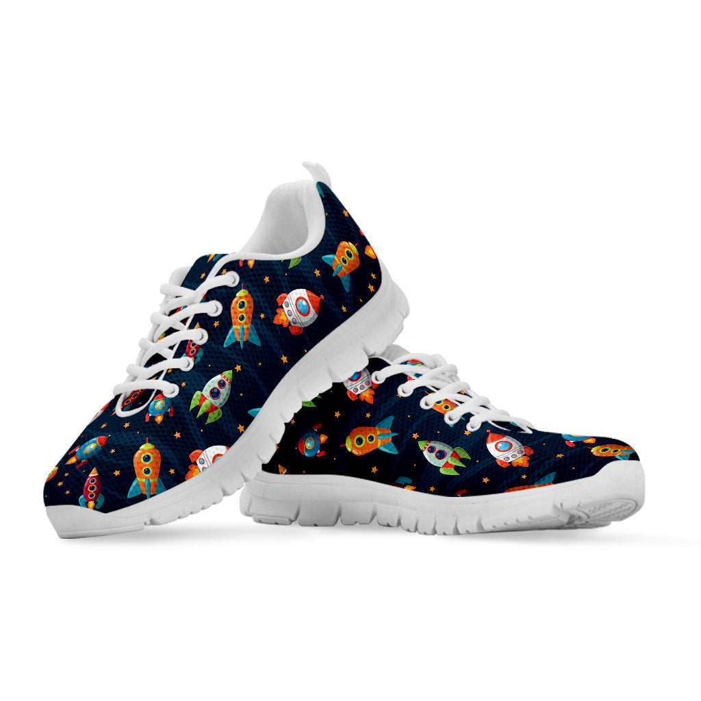 Rockets And Stars Pattern Print White Running Shoes