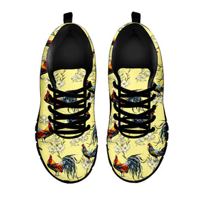 Rooster And Flower Pattern Print Black Running Shoes
