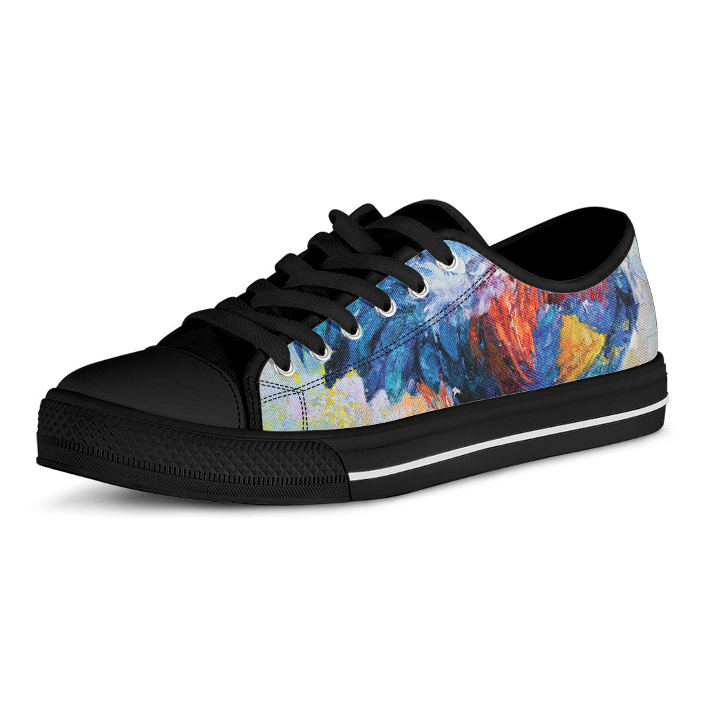 Rooster Painting Print Black Low Top Sneakers