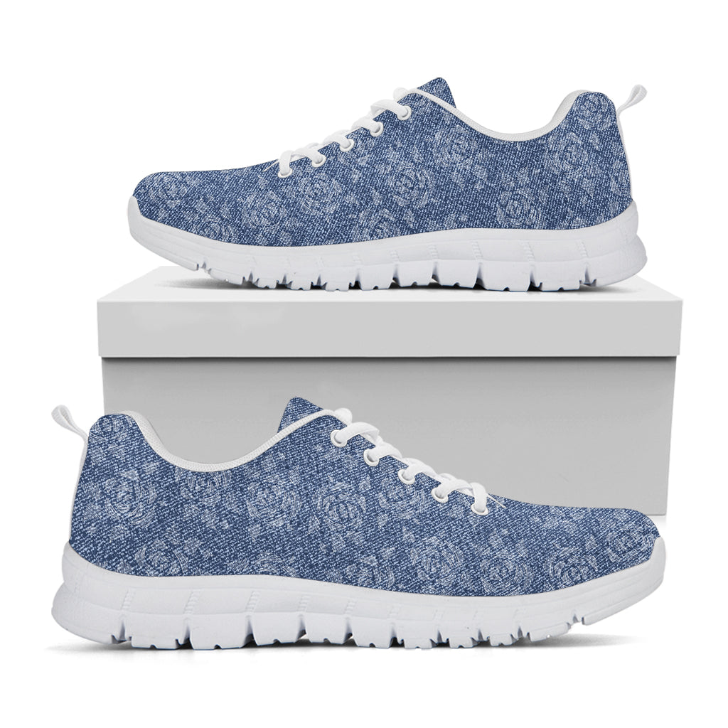 Rose Denim Jeans Pattern Print White Running Shoes