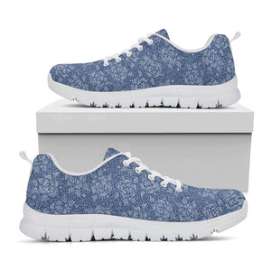 Rose Denim Jeans Pattern Print White Running Shoes
