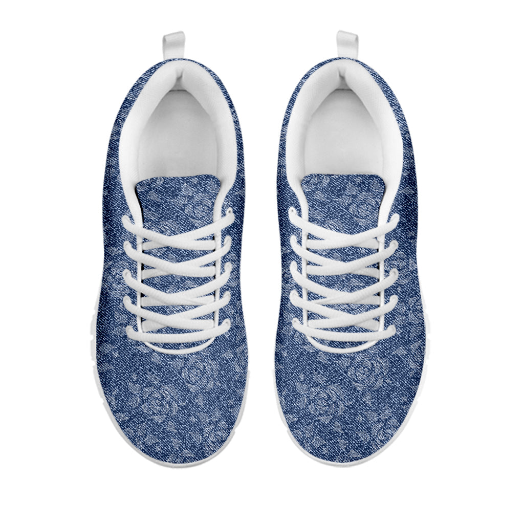 Rose Denim Jeans Pattern Print White Running Shoes