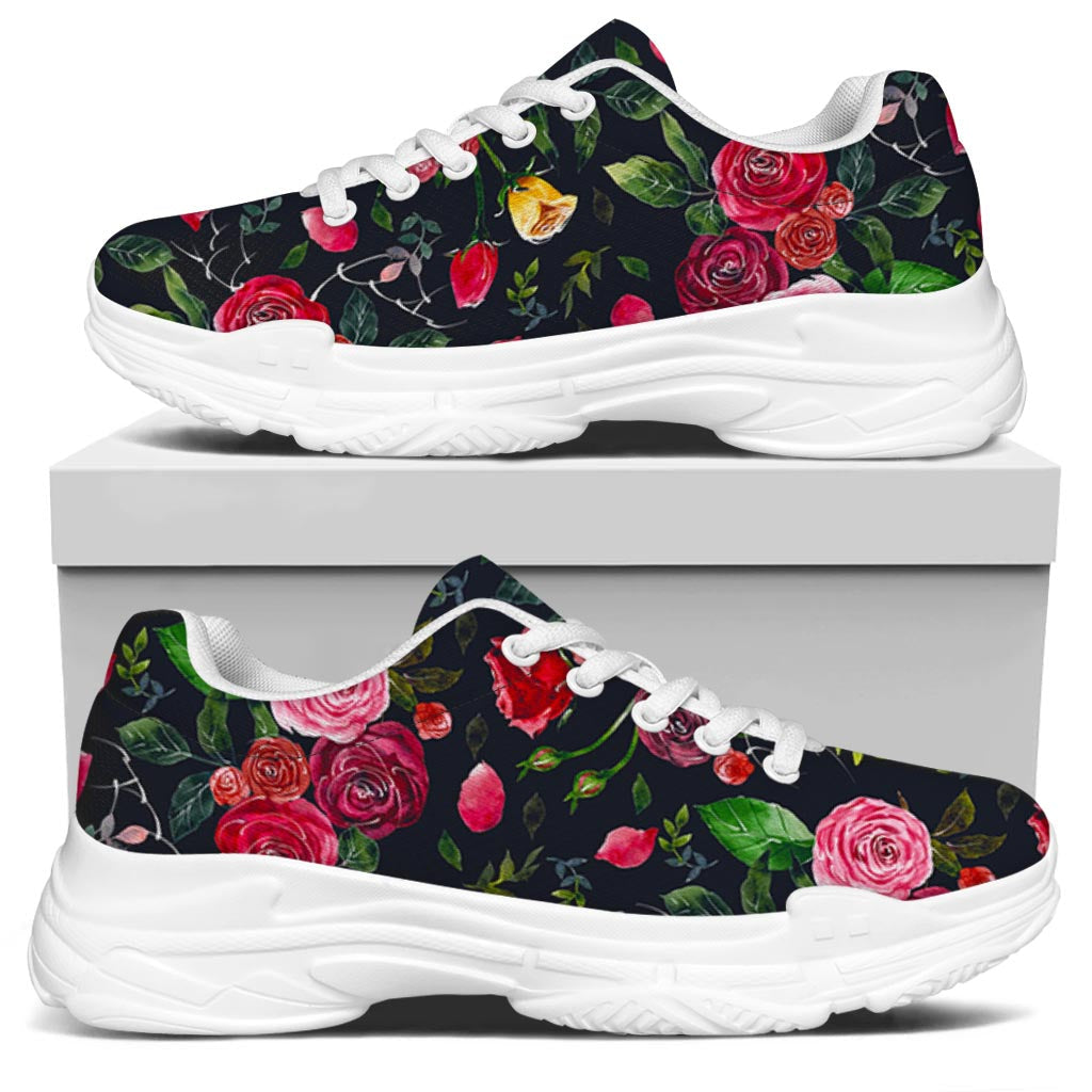 Roses Floral Flower Pattern Print White Chunky Shoes