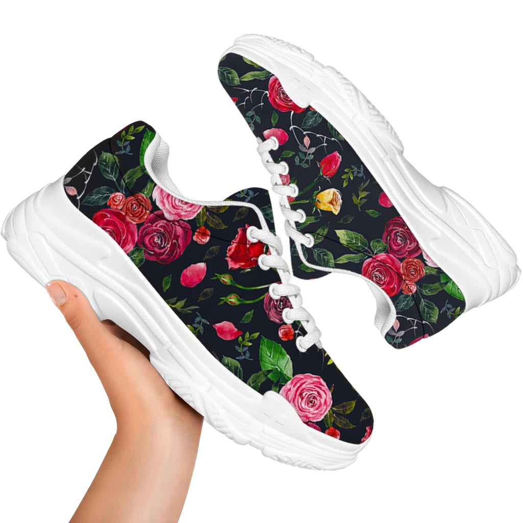 Roses Floral Flower Pattern Print White Chunky Shoes