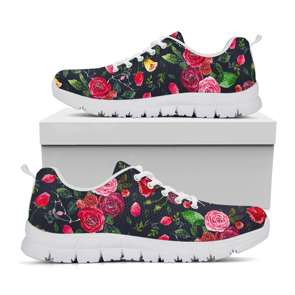 Roses Floral Flower Pattern Print White Running Shoes