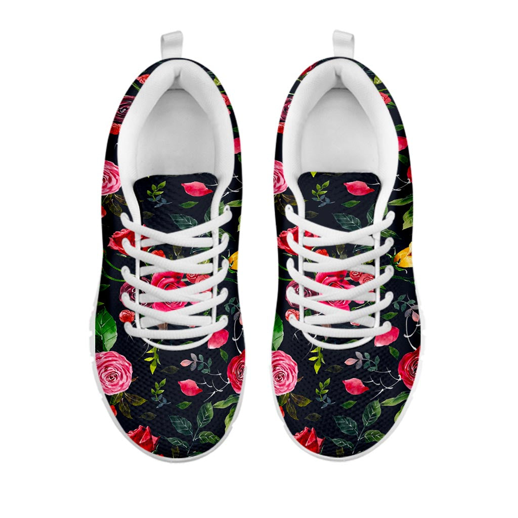 Roses Floral Flower Pattern Print White Running Shoes