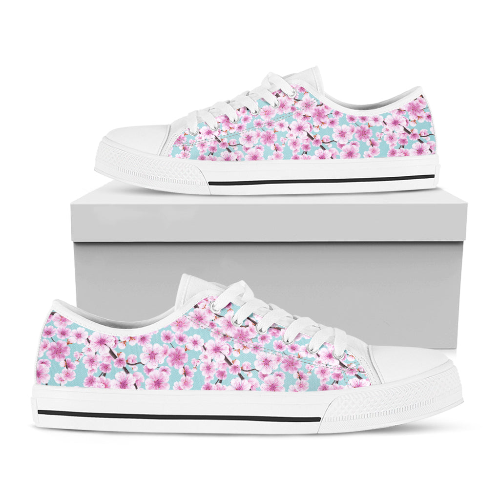 Sakura Cherry Blossom Pattern Print White Low Top Sneakers