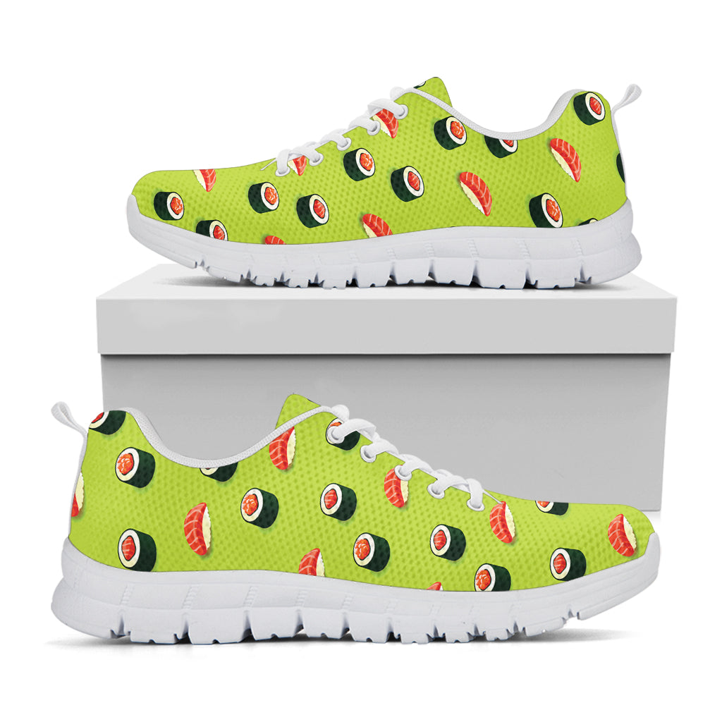 Salmon Sushi And Rolls Pattern Print White Running Shoes