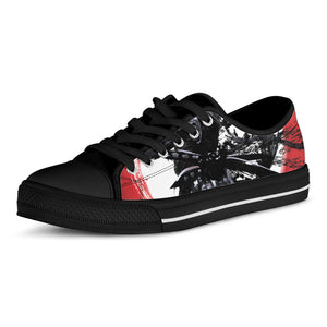 Samurai And Crow Print Black Low Top Sneakers