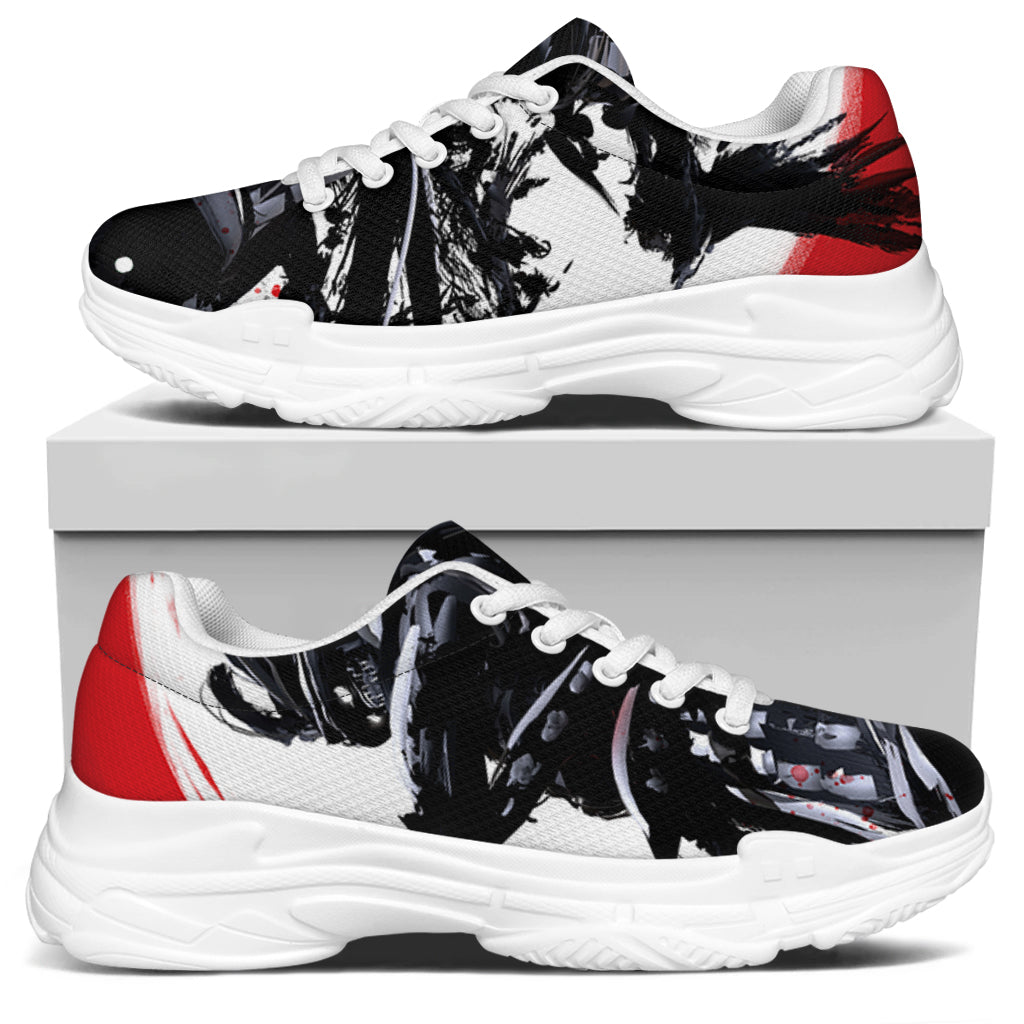 Samurai And Crow Print White Chunky Shoes