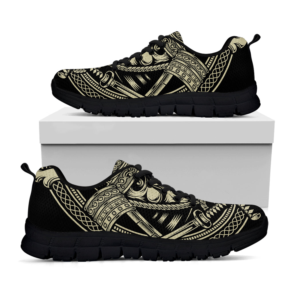 Samurai Warrior Mask Print Black Running Shoes
